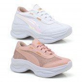 Kit 2 Tênis Puma Feminino Plataforma Branco Holográfico e Nude